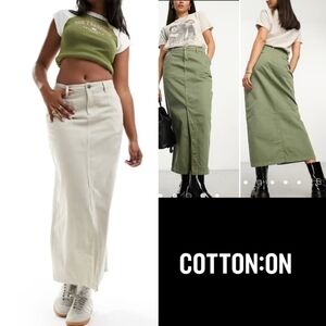 ASOS Cotton:On Ryder Utility Maxi Skirt, Front Split, Khaki Sand